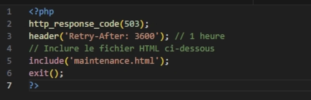 Code pour serveur apache afin de renvoyer un header HTTP 503