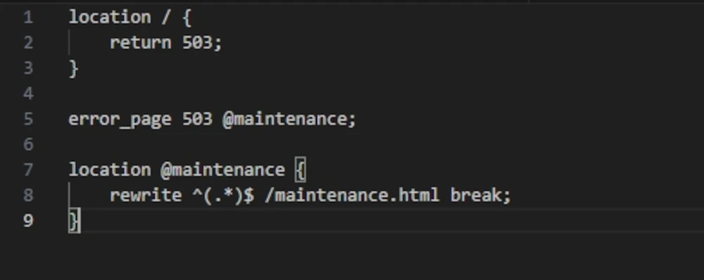 Code pour serveur Nginx afin de renvoyer un header HTTP 503